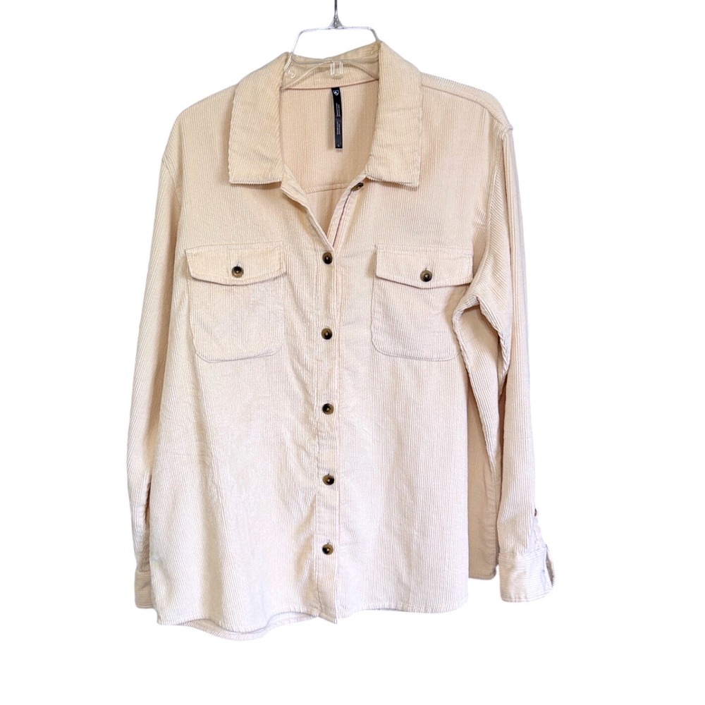 Kuhl Womens Cream Corduroy Button‎ Down Shirt Cotton Tencel L Gorpcore Outdoor
